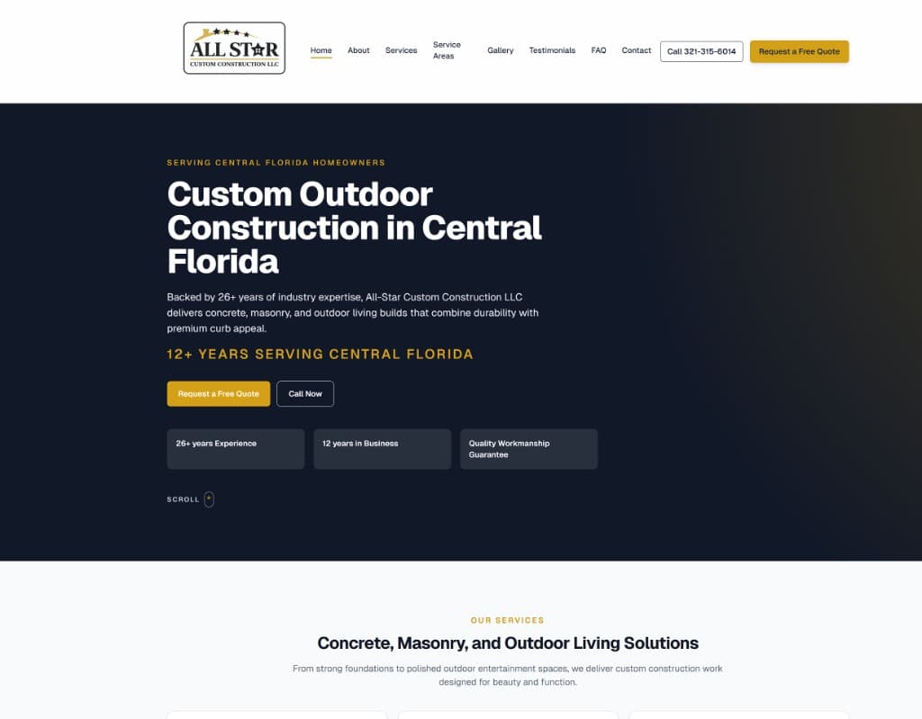 All-Star Custom Construction LLC website homepage preview