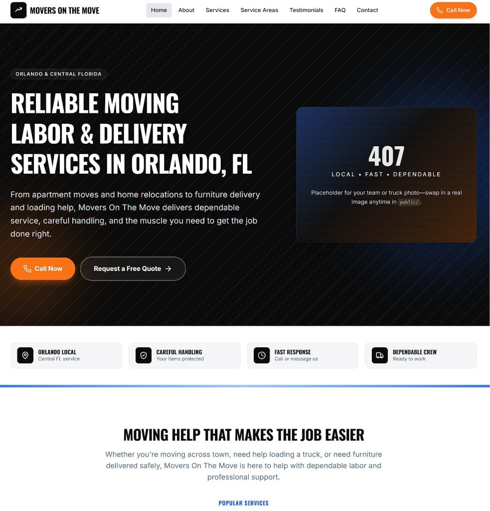 Movers On The Move homepage — moving labor and delivery in Orlando, FL