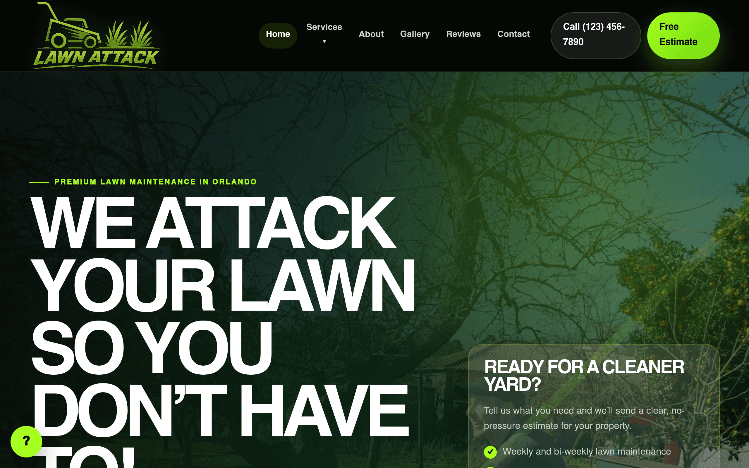 Lawn Attack homepage - Orlando lawn maintenance and lawn care services with estimate and call CTAs